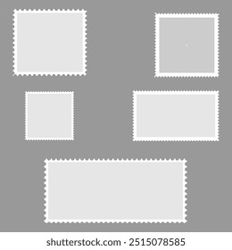 Postcard stamp frames. Blank postage stamps, empty postmark and square mark frame border vector set. Mark mail letter stamps design. Postal frame sticker. Vector illustration. Eps file 44.