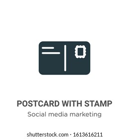 Postcard with stamp glyph icon vector on white background. Flat vector postcard with stamp icon symbol sign from modern social collection for mobile concept and web apps design.