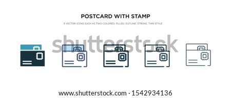 postcard with stamp icon in different style vector illustration. two colored and black postcard with stamp vector icons designed in filled, outline, line and stroke style can be used for web,