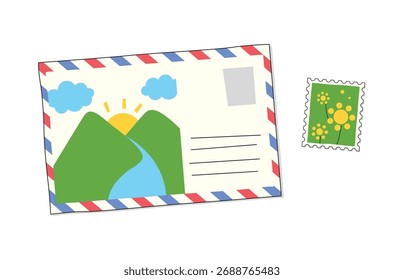 Postcard and stamp on a White background, vector illustration.