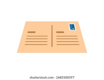 Postkarte mit einem Stempel Einfache flache Illustration in der Perspektivansicht