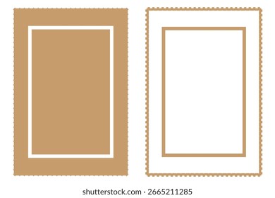 Conjunto de Plantilla de sellos postales. Sellos postales en blanco. El borde ondulado irregular forma la colección del borde. Ilustración vectorial de marco de sello postal con borde en zigzag, listo para el diseño, la comunicación. eps 10