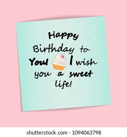 Postcard sticker "happy birthday", vector illustration.