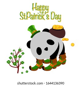 Postcard St.Patrick day cute panda vector illustration 