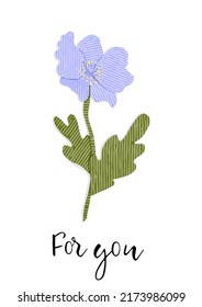 A postcard in the style of paper cut . Poster with a blue flower paper cut .print for printing