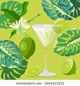 Postcard with summer cocktail mojito and lime