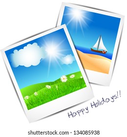 postcard from summer holiday from beach and summer meadow