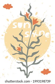 Postcard with sun and flower