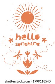 Postcard with sun, flowers and dragonflies