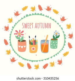 postcard sweet autumn, autumn still life. wreath of plants