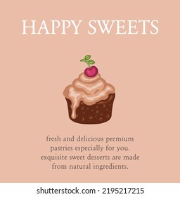  Postcard sweet desserts happy rum baba cake vector