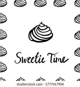Postcard sweetie time with marshmallows shells cream candy celebration