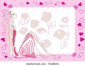 Postcard from the symbolic image of a romantic young girl