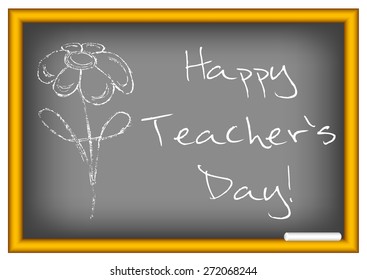 Postcard for Teacher's Day. Blackboard with greeting written by chalk. Vector illustration