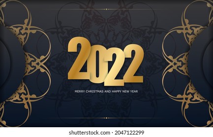 Postcard template 2022 Merry christmas black with vintage gold pattern