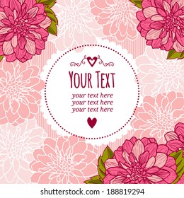 Postcard template or banner. Frame for text or photo. dahlia