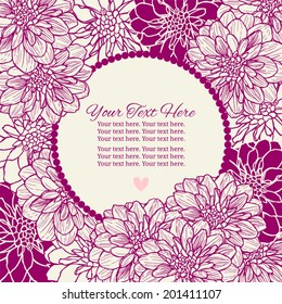 Postcard template or banner. Frame for text or photo. dahlia