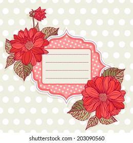 Postcard template or banner. Frame for text or photo. dahlia