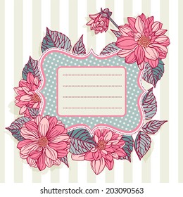 Postcard template or banner. Frame for text or photo. dahlia