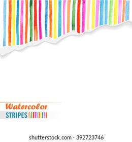 postcard template with bright colored stripes painted on torn paper
