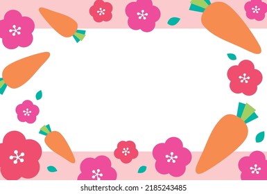 postcard template of carrots and plum blossoms  in colorful and pop background