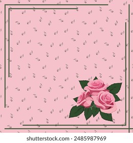 postcard template with corners and a composition of roses