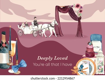 Postcard template with cozy chic wedding concept,watercolor style
