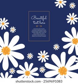 a postcard template with daisies. background with colors and text