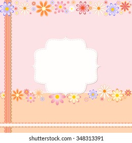 Postcard Template with flowers and frame