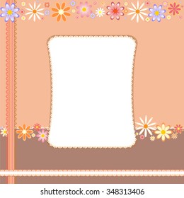 Postcard Template with flowers and frame