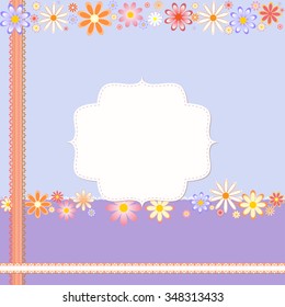 Postcard Template with flowers and frame