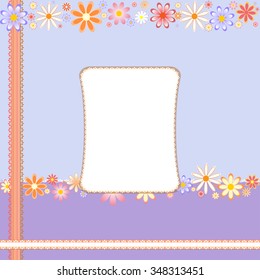 Postcard Template with flowers and frame