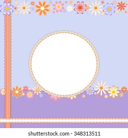 Postcard Template with flowers and frame