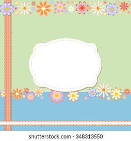 Postcard Template with flowers and frame