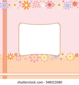 Postcard Template with flowers and frame