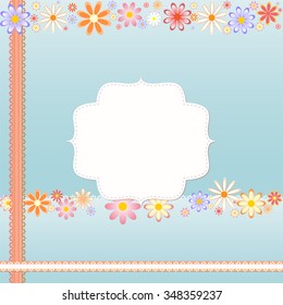 Postcard template with flowers and frame