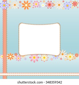 Postcard template with flowers and frame