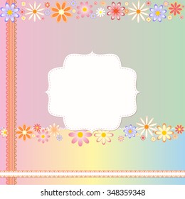 Postcard template with flowers and frame