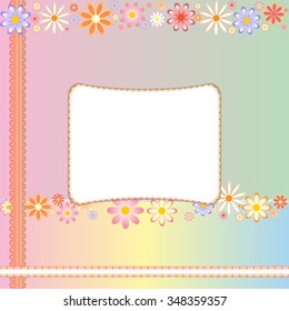 Postcard template with flowers and frame