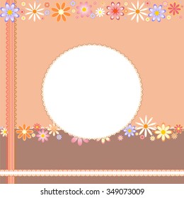 Postcard template with flowers and frame