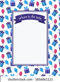  Postcard template with frame for congratulations. Party invitation. For children. Vector illustration.