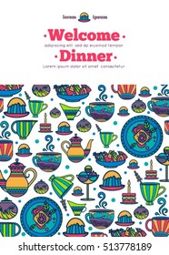 postcard template, invitations to dinner. Festive design.