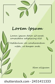 Plantilla de postal con hojas con fondo verde.