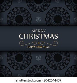 Postcard template Merry Christmas in dark blue with winter blue ornament