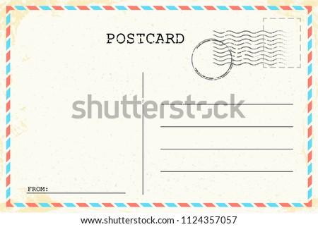 Postcard template. Old vintage Retro envelope with stamp. Vector illustration. EPS 10