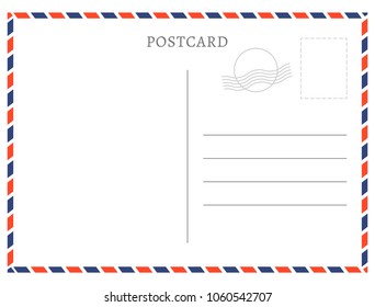 Postcard template paper white texture. Vector postcard empty mail stamp and message design.