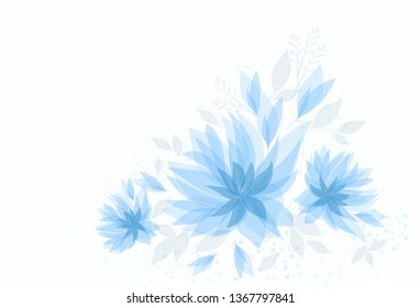 Postcard, template, poster, blue transparent flowers on a white background, abstract floral design, line art, vector illustration