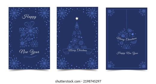 Postcard template set. Merry Christmas and Happy New Year. Vector illustration