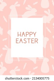 Postcard template with silhouette of Easter rabbit in gentle pastel colors. Illustration spring bunny in gentle pastel colors with space for your text. Vector