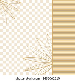 Postcard template with tropical leaves.  Linear illustration. Vector background

